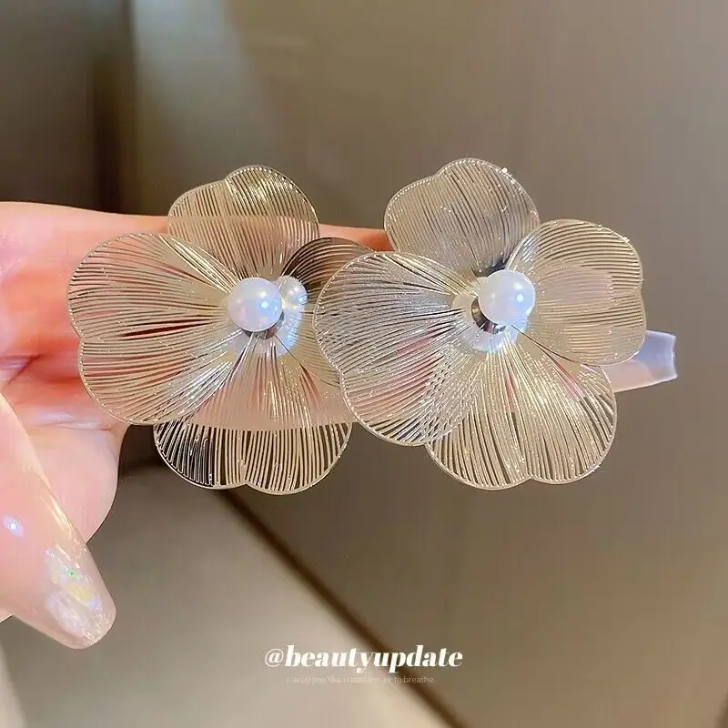 Exaggerate Golden Alloy Flower Big Hoop Earrings - Image 8