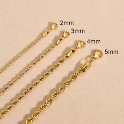 Dainty Gold Rope Chain Necklace for Women and Men – Chic Twisted Collar, waterproof