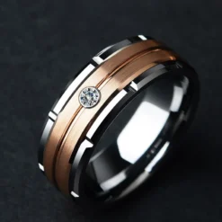 Alternative view of Stainless Steel Two toned-color electroplated men's Rings