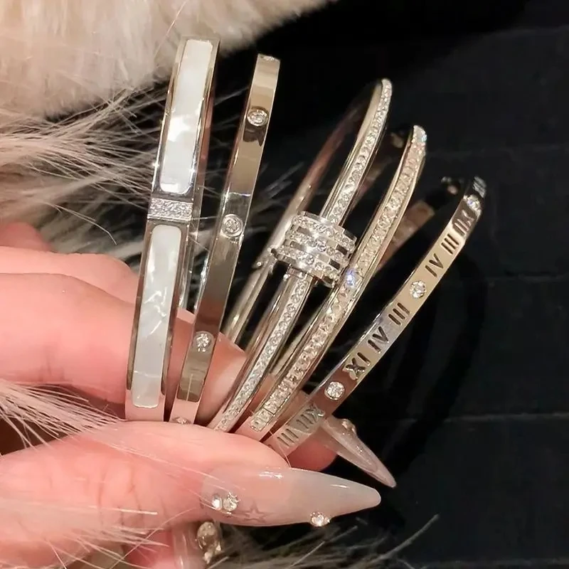 Classic Stainless Steel Bracelet Inlaid With Zircon For Daily Wear - Image 2