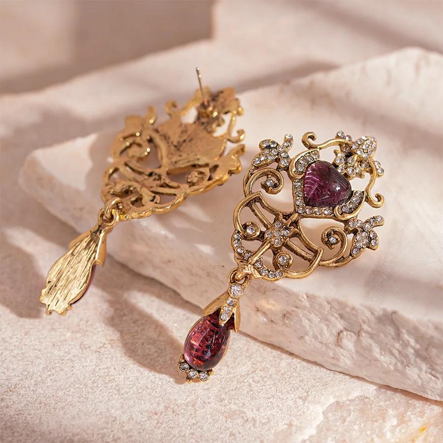 Luxury Retro Palace Style Full Rhinestone Dangle Earrings - Image 6