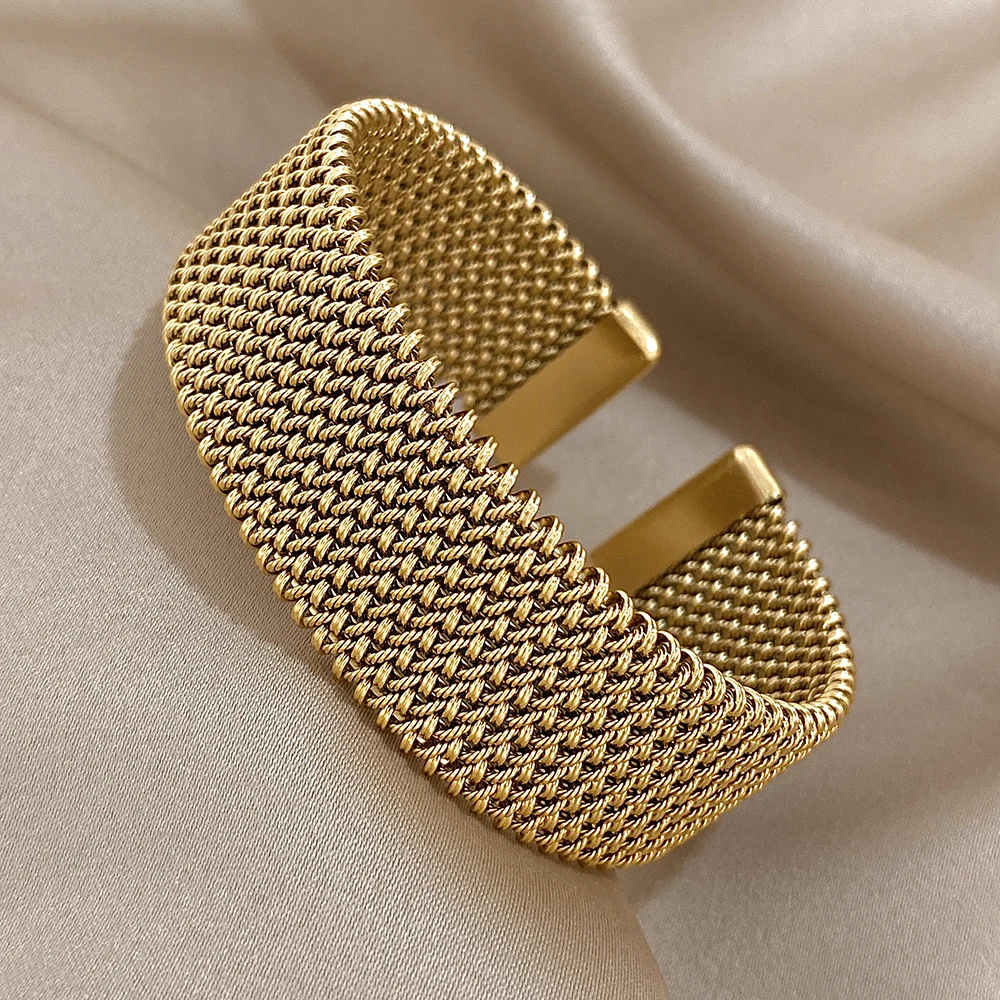 Stainless Steel Braided Mesh Open Bracelet Classic Cuff Waterproof Jewelry - Image 4