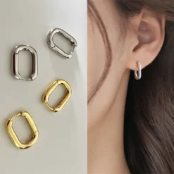 Alternative view of Gold U-Shape Geometric Hoop Earrings