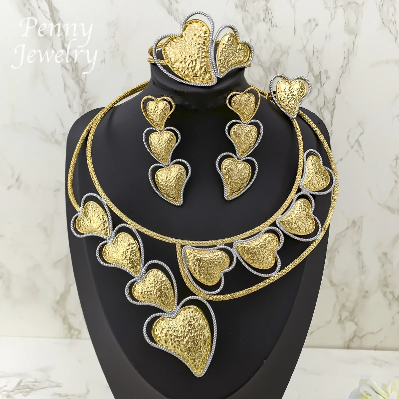 Luxury Heart Shaped Big Choker Gold Plated Jewelry Set - Image 4