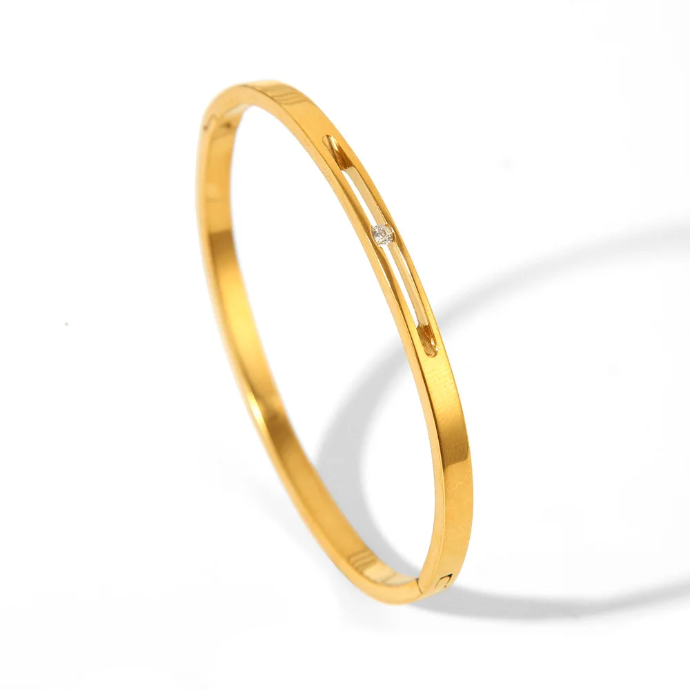 Stainless Steel Hollow Single Zircon Bracelet - Image 7