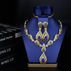 Moroccan Gold Color Crystal Necklace & Earrings Jewelry Set for Women