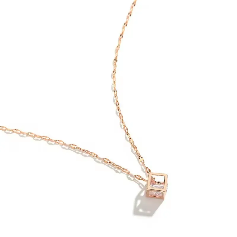 Crystal Inside Hollow Square Stainless Steel Necklace For Women - Image 5