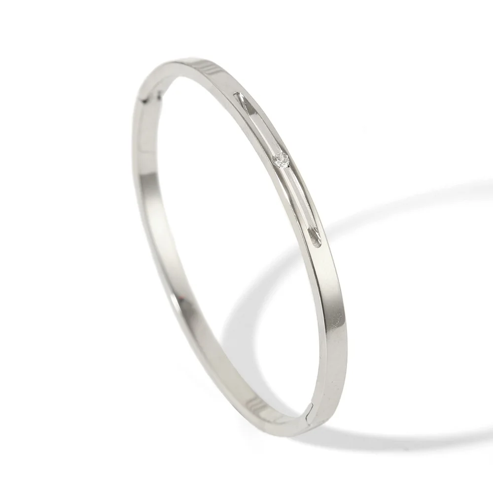 Stainless Steel Hollow Single Zircon Bracelet - Image 8