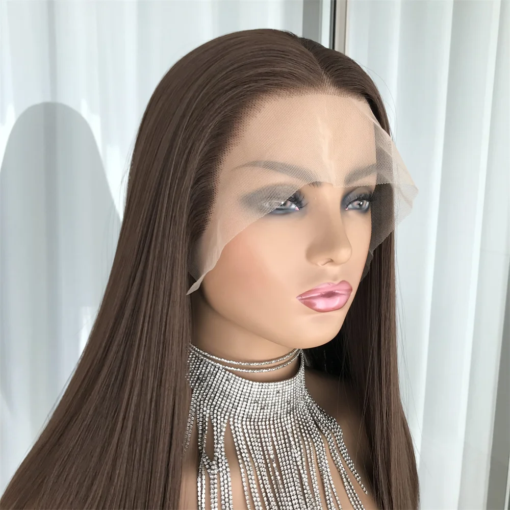 Lace Frontal Long Straight Brown Colored Wigs for Black Women 13x4”Synthetic Lace Front Wigs HD Pre Plucked Natural Looking Wig - Image 3