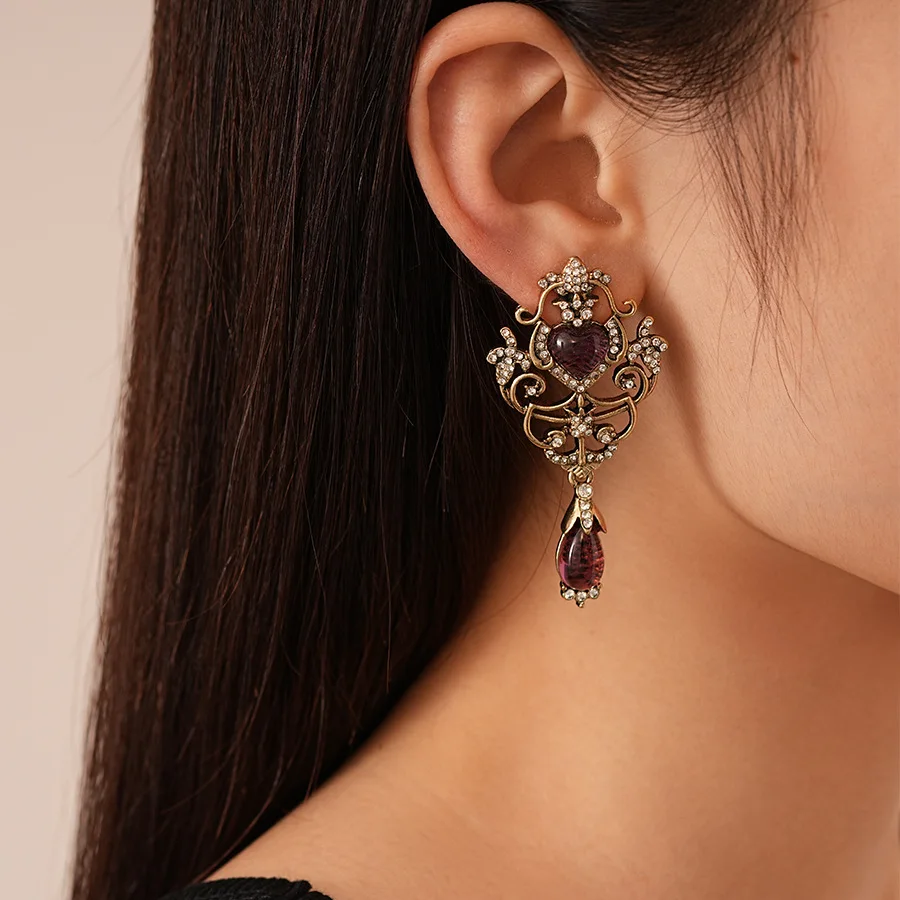 Luxury Retro Palace Style Full Rhinestone Dangle Earrings - Image 3