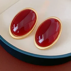 Alternative view of Vintage Red Resin Women's Earrings Stud Earrings Luxury large Geometric Oval earrings
