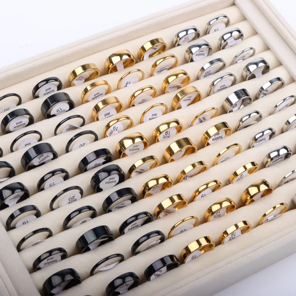 10/20PCS Classic Stainless Steel Rings – Mixed Styles