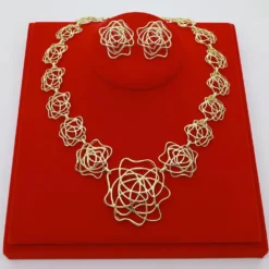 Alternative view of Charming Jewelry Set Luxury Design 18k Gold Plated Hollow Out Flower Shape Necklaces/Earrings