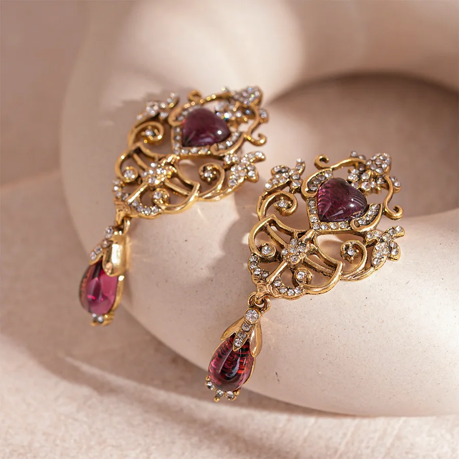 Luxury Retro Palace Style Full Rhinestone Dangle Earrings - Image 5