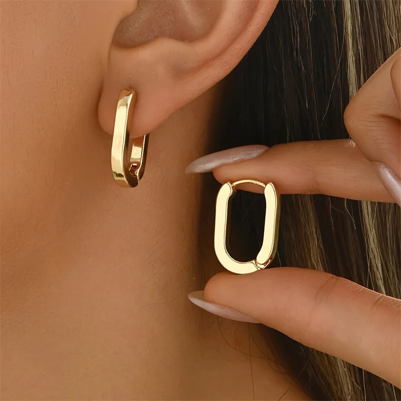 New Gold Color Square Hoop Earrings