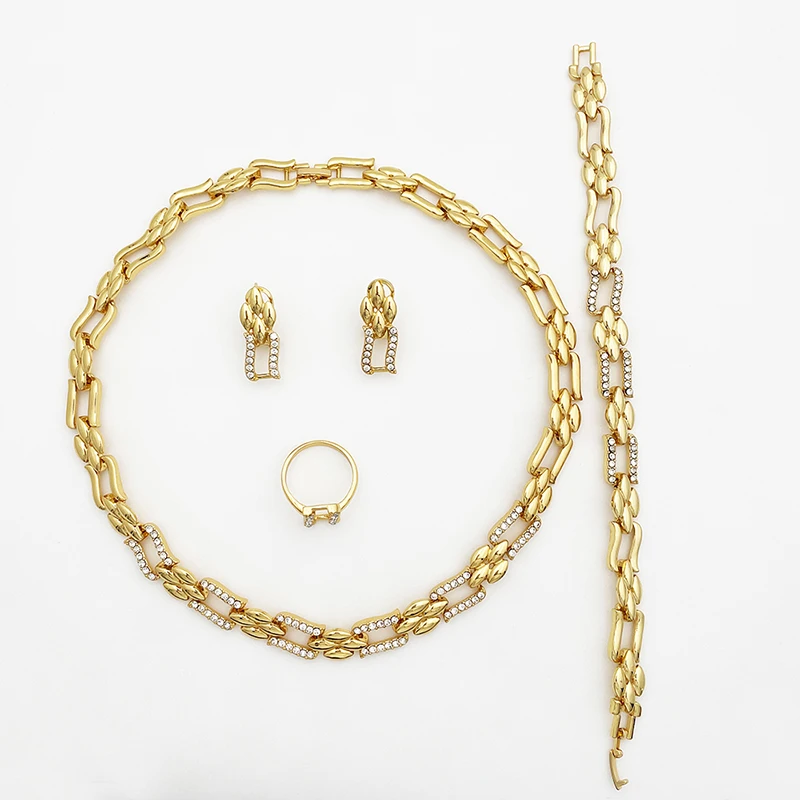 Dubai Gold Color Cuban Necklace & Earrings Jewelry Set for Women - Image 3