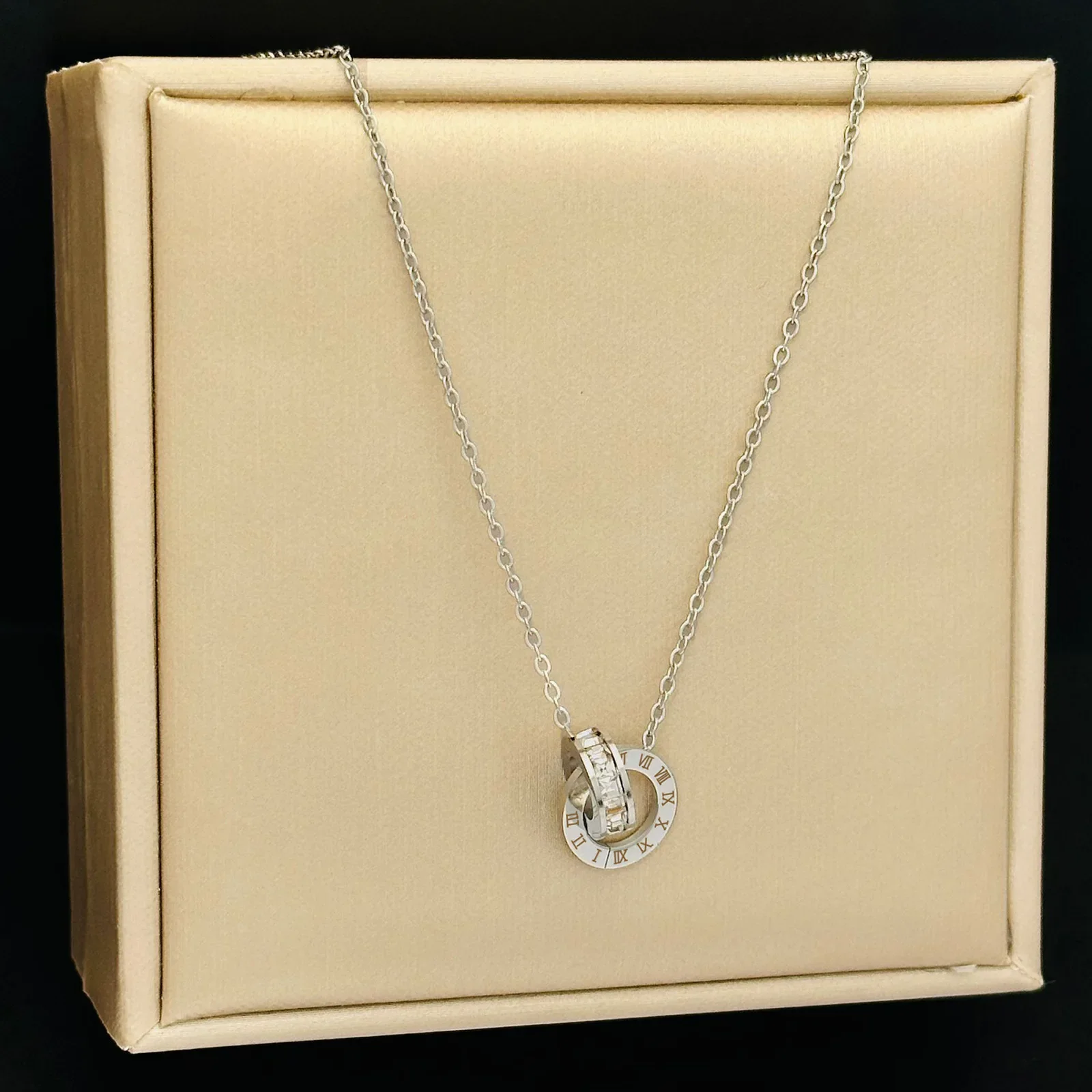 Classic Roman Numeral Stainless Steel Pendant Necklace - Image 10