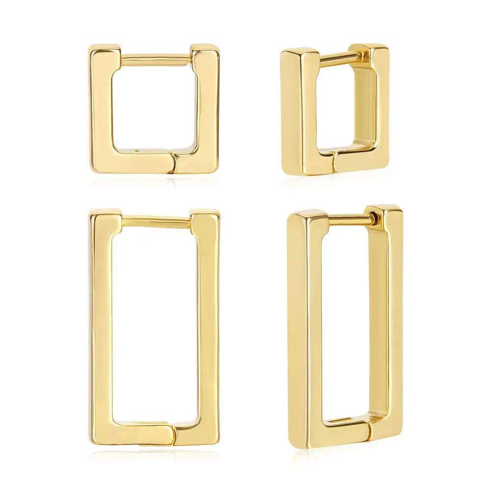 14K Gold Plated Minimalist Geometric Huggie Hoop Earrings for Women
