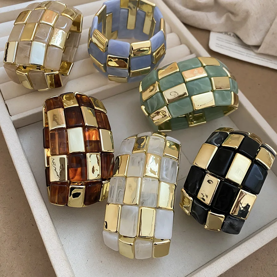 Acrylic Square Splicing Geometric Round Bangles - Image 2