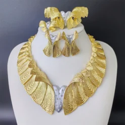 African Gold Color Big Jewelry Set Exaggerated Statement Large Necklace Bracelet