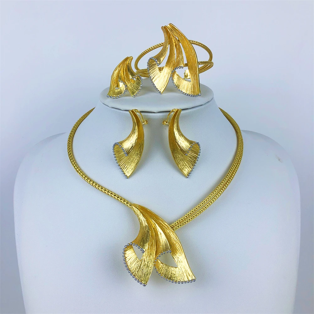 Italian 18K Gold Plated Two-Tone Jewelry Set for Women (4-Piece) - Image 6