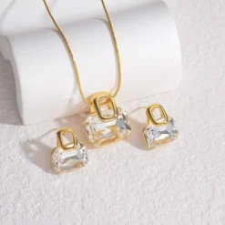 Geometric Zircon Stainless Steel Jewelry Set