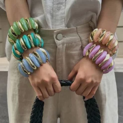 Alternative view of Vintage Thick Resin Acrylic Irregular Wide Chunky Elastic Bracelets