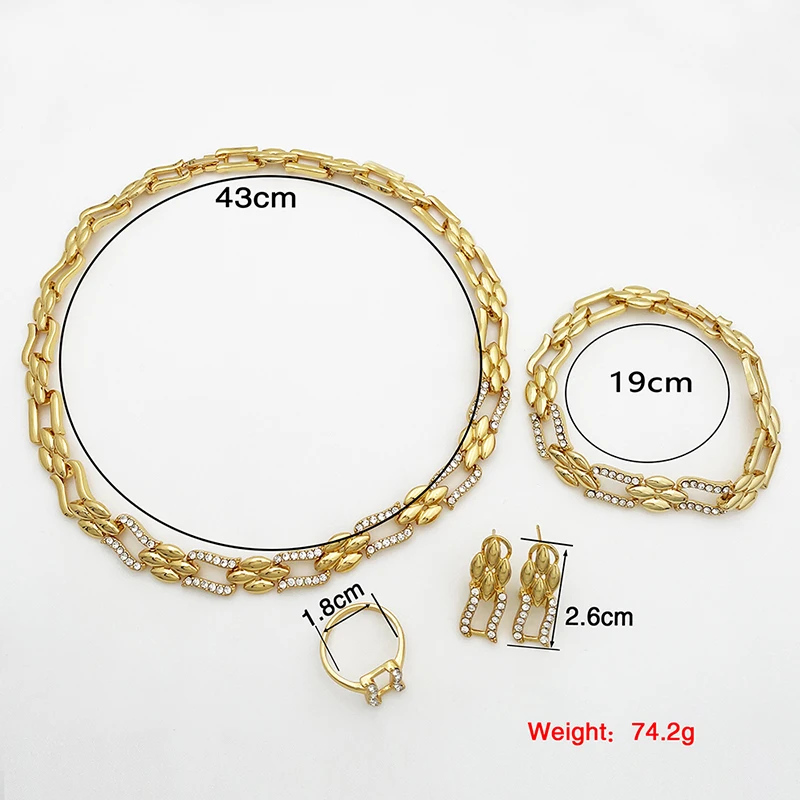Dubai Gold Color Cuban Necklace & Earrings Jewelry Set for Women - Image 2