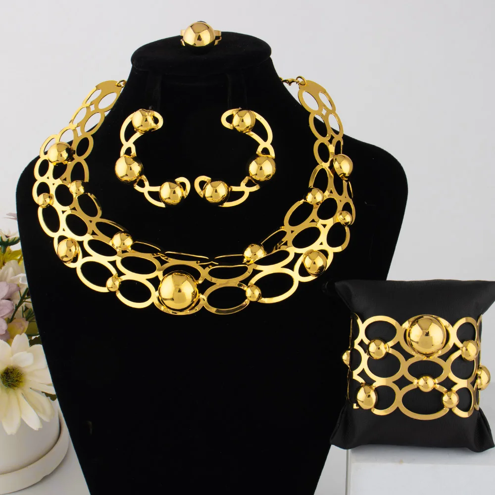 Stunning Indian 24K Gold Jewelry Set – Necklace, Earrings, Bracelet & Ring set
