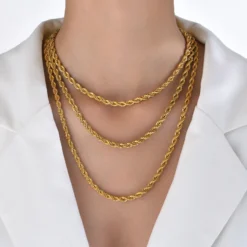 Alternative view of Dainty Gold Rope Chain Necklace for Women and Men – Chic Twisted Collar, waterproof