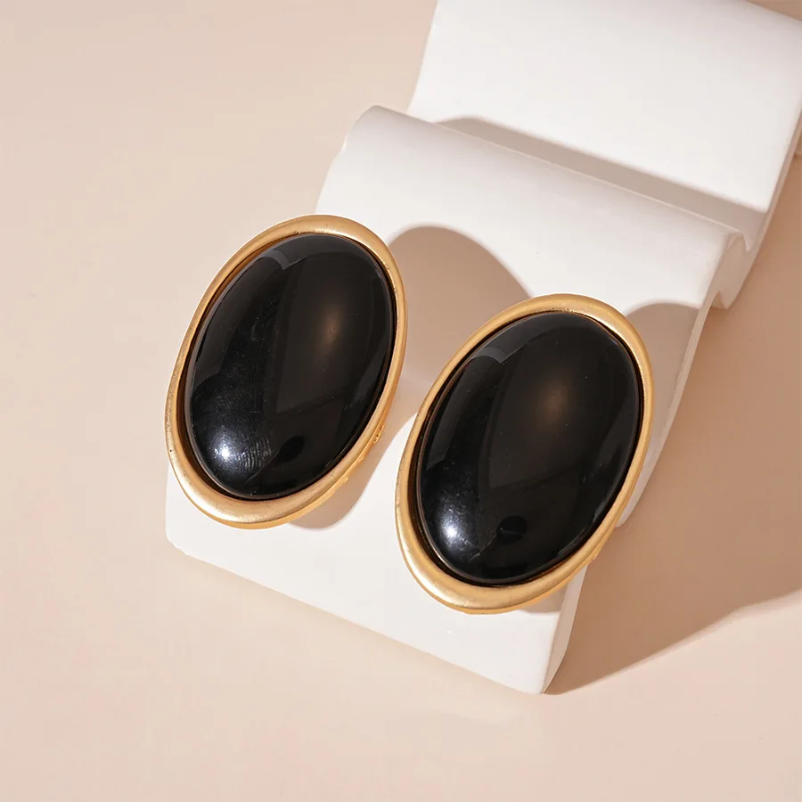 Vintage Red Resin Women's Earrings Stud Earrings Luxury large Geometric Oval earrings - Image 8