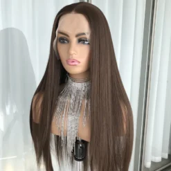 Alternative view of Lace Frontal Long Straight Brown Colored Wigs for Black Women 13x4”Synthetic Lace Front Wigs HD Pre Plucked Natural Looking Wig