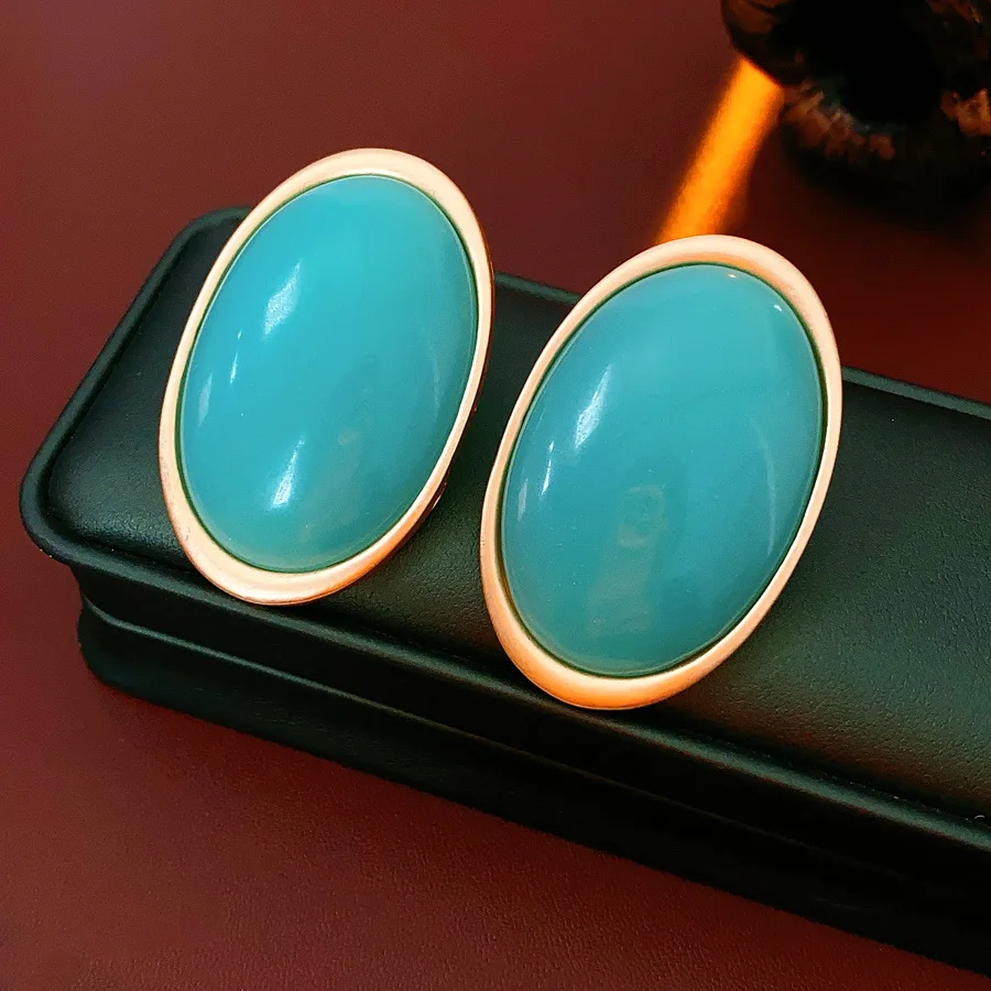 Vintage Red Resin Women's Earrings Stud Earrings Luxury large Geometric Oval earrings - Image 7