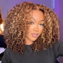 250% Density Highlight Curly Bob Lace Wig 13x4 Lace Front Human Hair Wigs