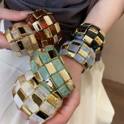 Acrylic Square Splicing Geometric Round Bangles