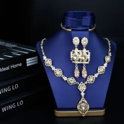 Alternative view of Moroccan Gold Color Crystal Necklace & Earrings Jewelry Set for Women