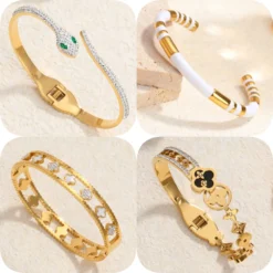 Classic stainless steel zircon enamel women's bracelet