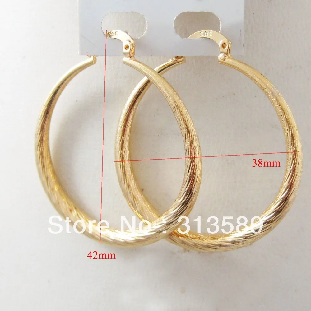 Yellow Gold-Plated Brass Round Hoop Earrings - Image 3