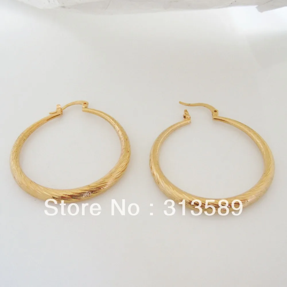 Yellow Gold-Plated Brass Round Hoop Earrings - Image 2